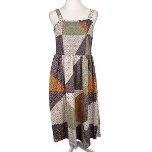 Patchwork Whimsigoth Midi Dress Large Granola Earthy Indie Cottage Boho Pockets